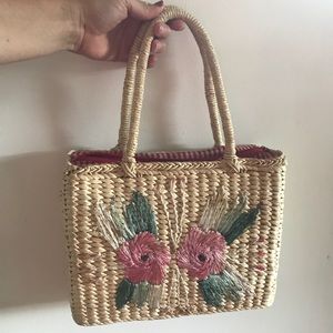 Vintage Embroidered Straw Bag
